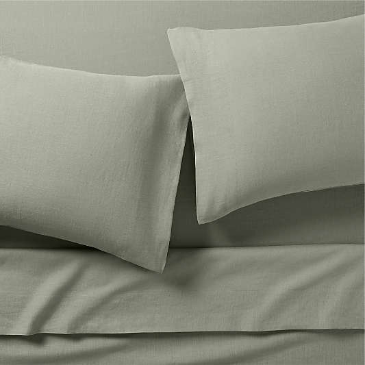 Aire Natural European Linen Shadow Sage Green Sheet Set
