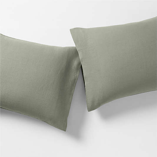 Aire Natural EUROPEAN FLAX ™-Certified Linen Shadow Sage Green Pillowcases, Set of 2