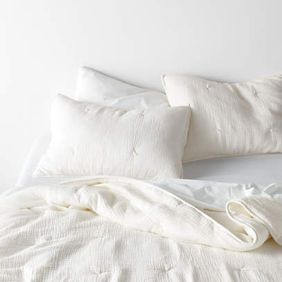 Aire Crinkle Cotton Linen Blend Cream Full/Queen Comforter +