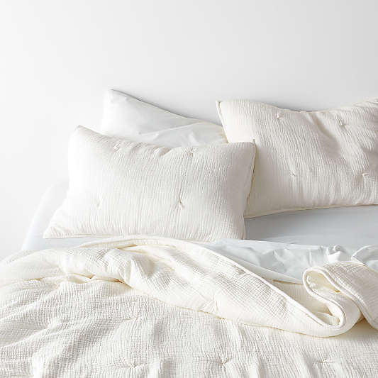Aire Crinkle Cotton Linen Blend Cream Comforters