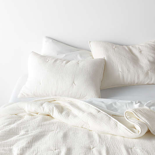 Crinkle Cotton Linen Blend Cream King Comforter
