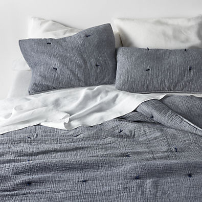 View Crinkle Cotton Linen Blend Indigo Full/Queen Comforter details