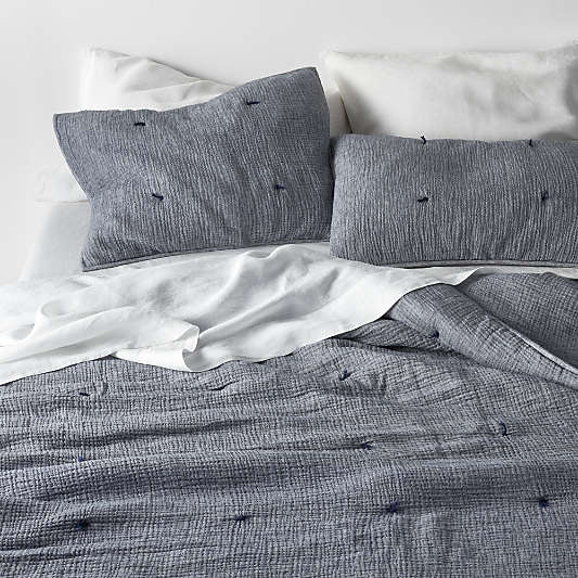 Aire Crinkle Cotton Linen Blend Indigo King Comforter