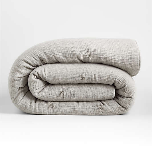 Aire Crinkle Cotton Linen Blend Pebble Grey Full/Queen Comforter