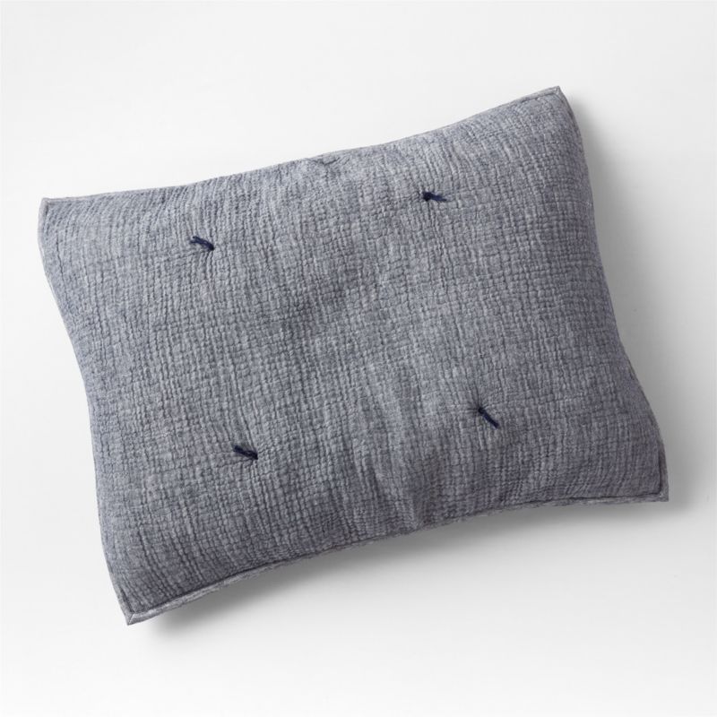 Aire Crinkle Cotton Linen Blend Indigo Standard Bed Pillow Sham