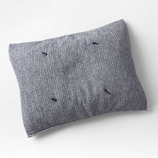 Aire Crinkle Cotton Linen Blend Indigo Euro Bed Pillow Sham