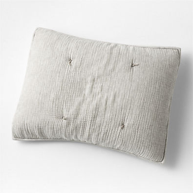 View Crinkle Cotton Linen Blend Pebble Grey Standard Bed Pillow Sham details