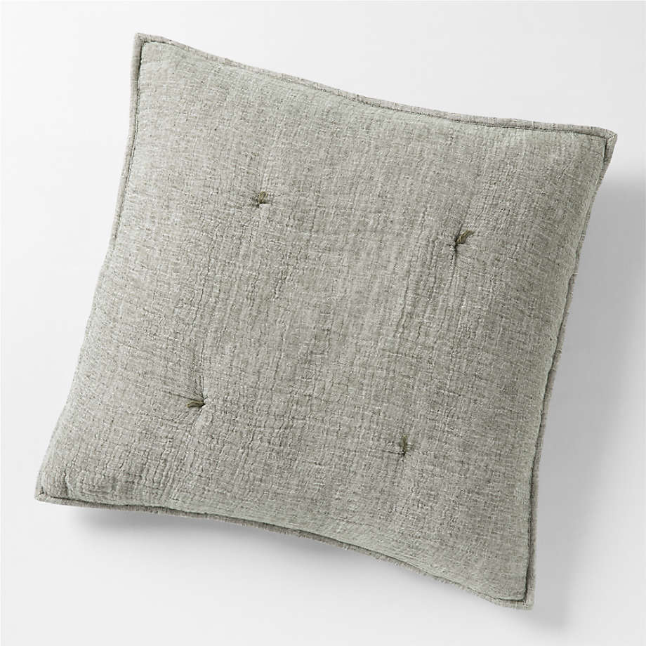 Aire Crinkle Cotton Linen Blend Burnt Green Euro Bed Pillow Sham