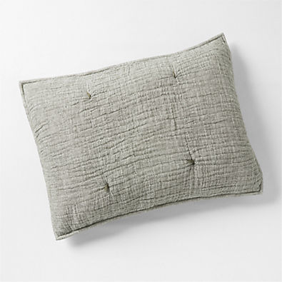 View Crinkle Cotton Linen Blend Burnt Green Standard Bed Pillow Sham details