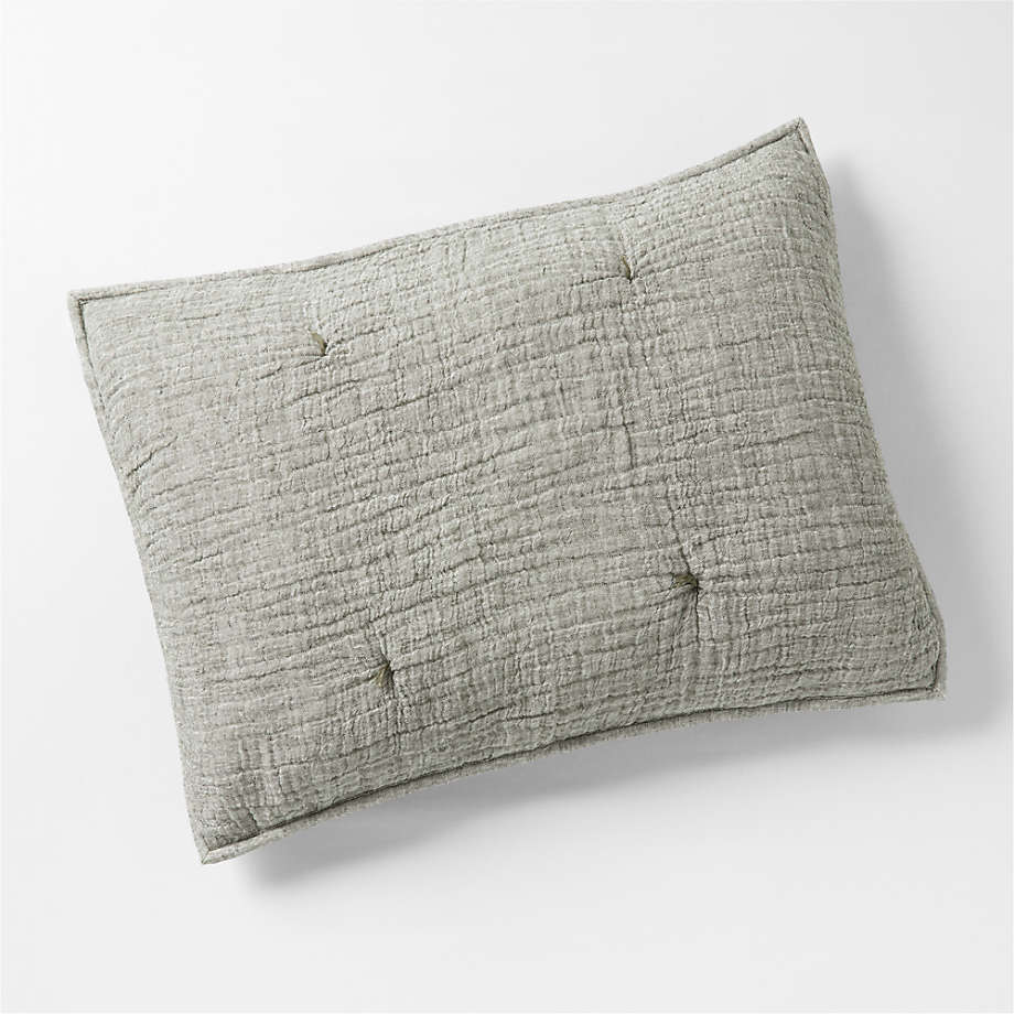 Aire Crinkle Cotton Linen Blend Burnt Green Standard Bed Pillow Sham