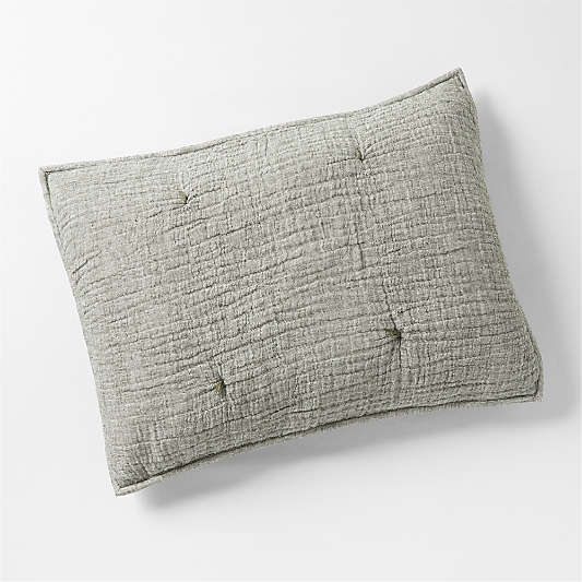 Aire Crinkle Cotton Linen Blend Burnt Green Euro Bed Pillow Sham