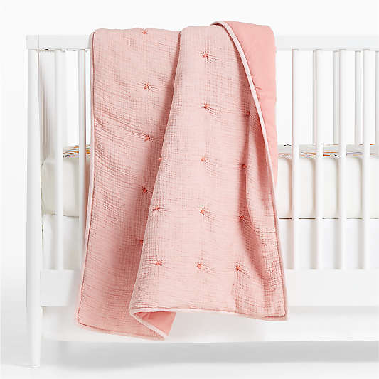 Aire Crinkle Pink Organic Cotton Baby Crib Quilt