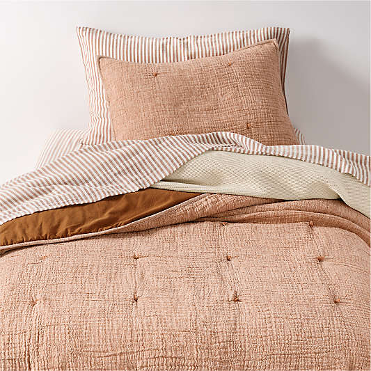 Aire Crinkle Terracotta Organic Cotton Kids Quilt Duvet Bedding Set