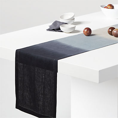 View Airli Dip-Dye Black Linen Table Runner 90" details