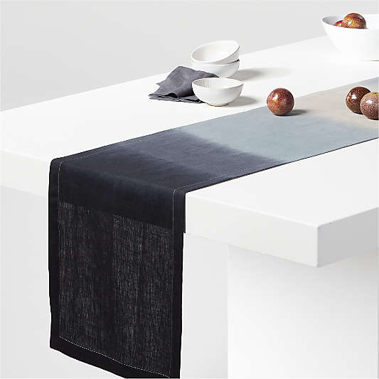 Airli Dip-Dye Black Linen Table Runner 90"