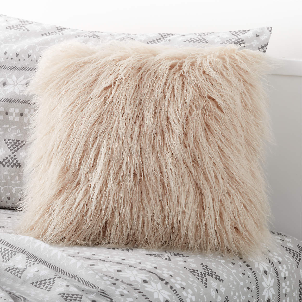 Aja Taupe Mongolian Faux Fur Throw Pillow + Reviews Crate & Kids