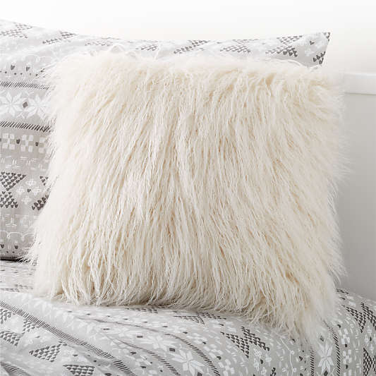 Aja White Mongolian Faux Fur Throw Pillow