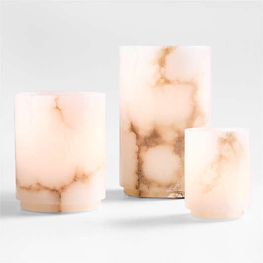 Large Alabaster Hurricane Pillar Candle Holder