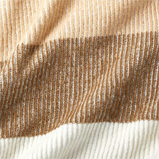 Ribbed Knit 70"x55" Wool Blend Tan Throw Blanket