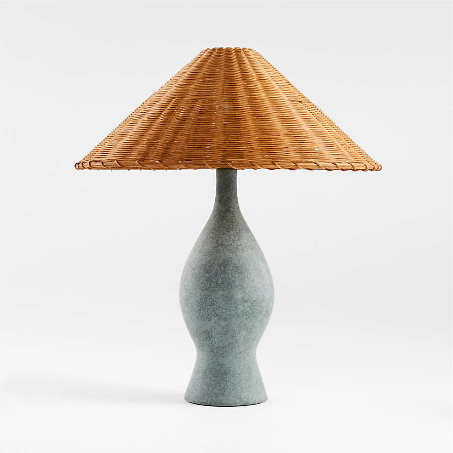 Courbe Green Ceramic Table Lamp with Rattan Shade by Athena Calderone +  Reviews