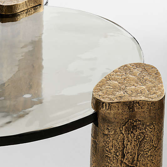 Alchemy Burnished Brass and Cast Glass Tiered Round Coffee Table and End Table Set