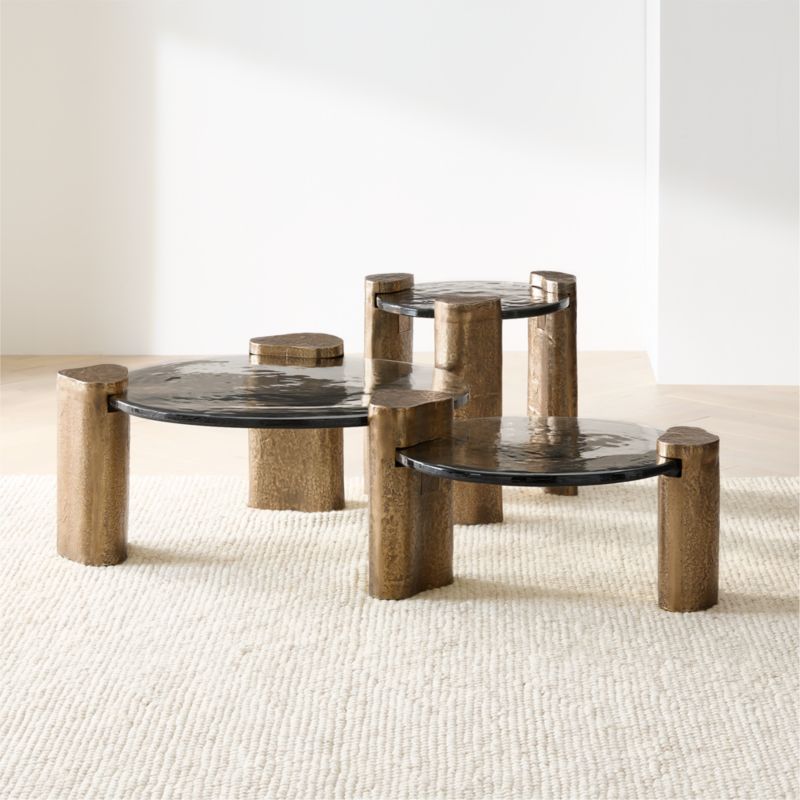Alchemy Burnished Brass and Cast Glass 60" Tiered Round Coffee Table - image 2 of 12