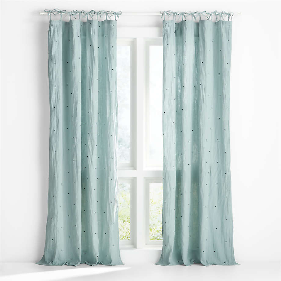 Aldrin Blue Organic Cotton Sheer Kids Window Curtain Panel 44"x63