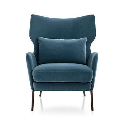 High back deals blue velvet chair