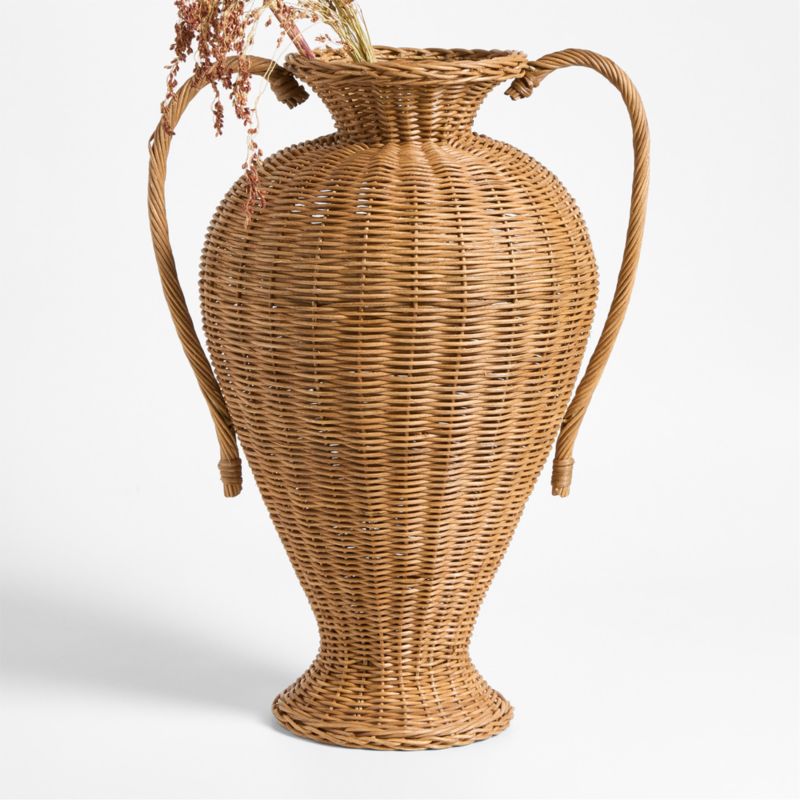 Alford Large Brown Woven Rattan Double Handle Vase 24" - image 0 of 6