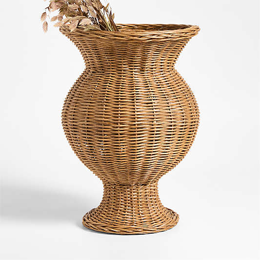 Alford Tall Brown Woven Rattan Vase 19"