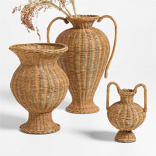 Alford Brown Woven Rattan Double Handle Vases