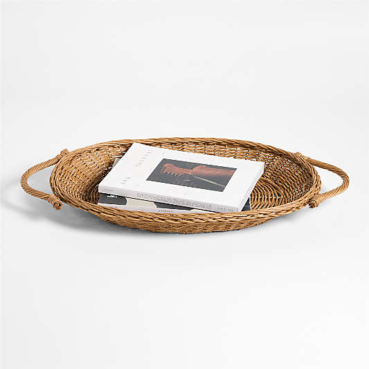 Alford Brown Woven Rattan Decorative Tray 24"