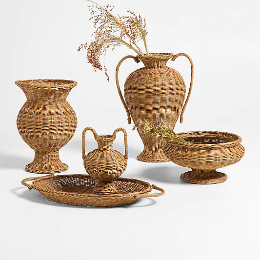 Alford Brown Woven Rattan Double Handle Vases