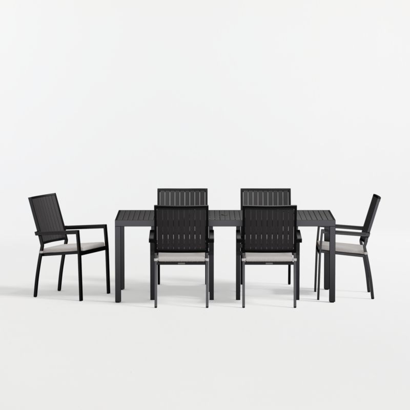 Alfresco 78" Black Metal Outdoor Dining Table Set with Canvas Canvas Sunbrella ® Cushions