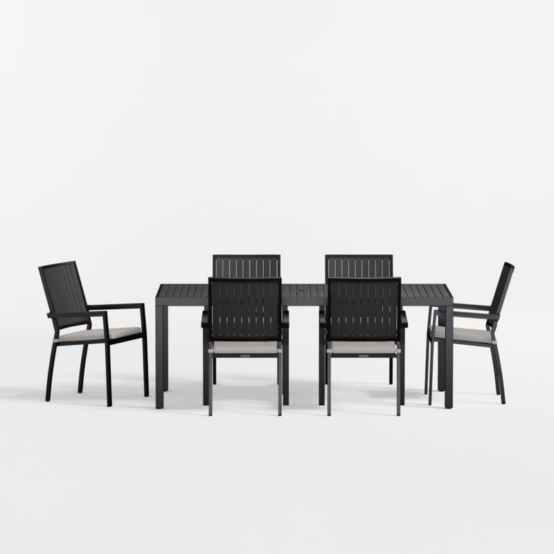 Alfresco 78" Black Metal Outdoor Dining Table Set with Cast Ash Sunbrella ® Cushions