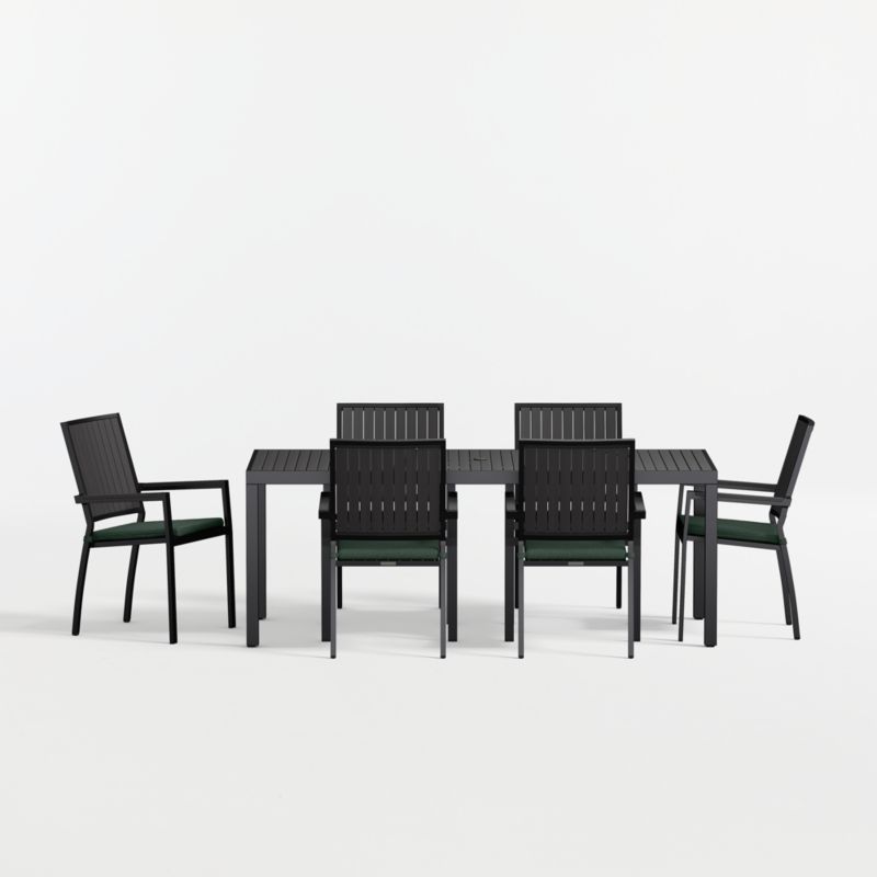Alfresco 78" Black Metal Outdoor Dining Table Set with Cast Ivy Sunbrella ® Cushions