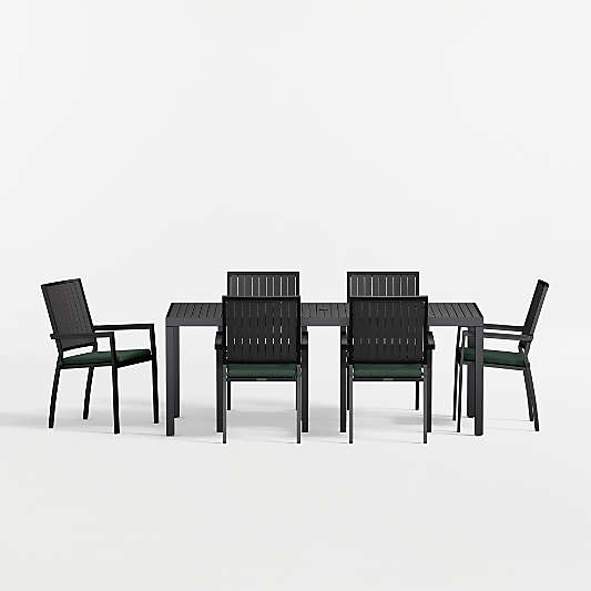Alfresco 78" Black Metal Outdoor Dining Table Set with Cast Sage Sunbrella ® Cushions
