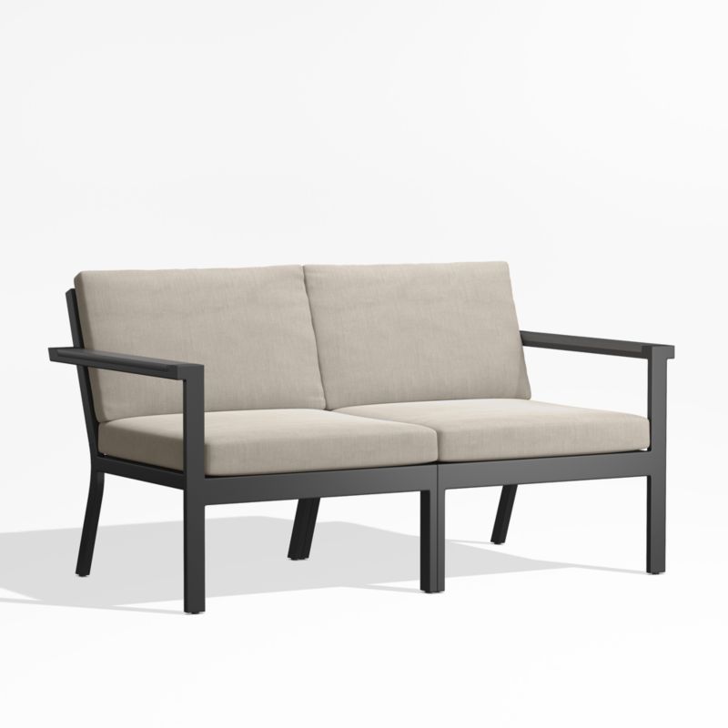 Alfresco Black Metal 2-Piece Outdoor Loveseat with Flax Beige Sunbrella ® Cushions - image 3 of 6