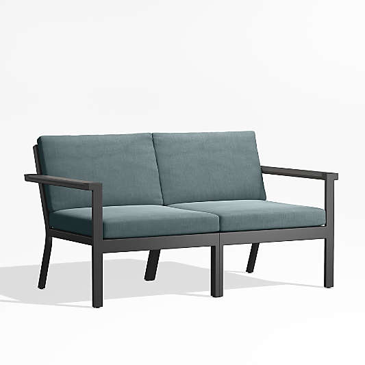 Alfresco Black Metal 2-Piece Outdoor Loveseat with Haze Grey Cushions