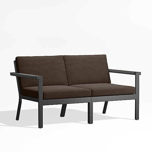 Alfresco Black Metal 2-Piece Outdoor Loveseat with Java Brown Cushions