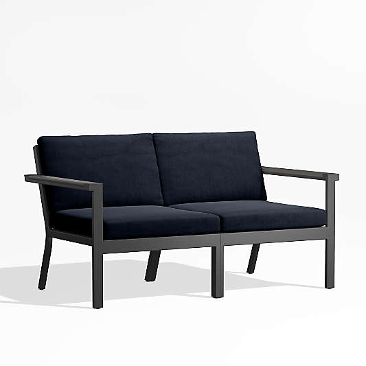 Alfresco Black Metal 2-Piece Outdoor Loveseat with Navy Blue Sunbrella ® Cushions