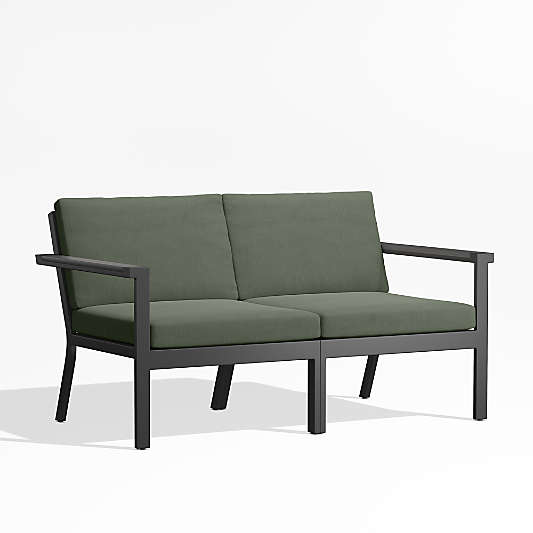 Alfresco Black Metal 2-Piece Outdoor Loveseat with Sage Green Cushions