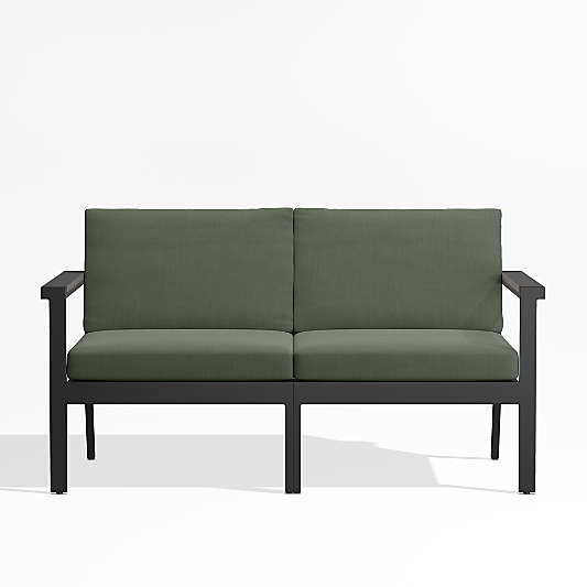 Alfresco Black Metal 2-Piece Outdoor Loveseat with Sage Green Cushions