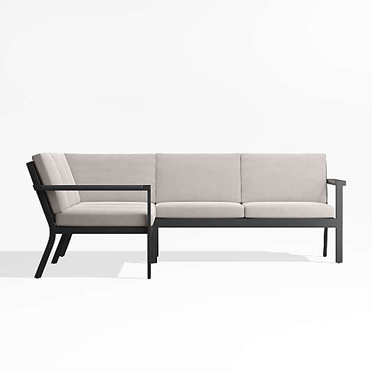 Alfresco Black Metal 3-Piece L-Shaped Outdoor Sectional Sofa with Ash Brown Sunbrella ® Cushions