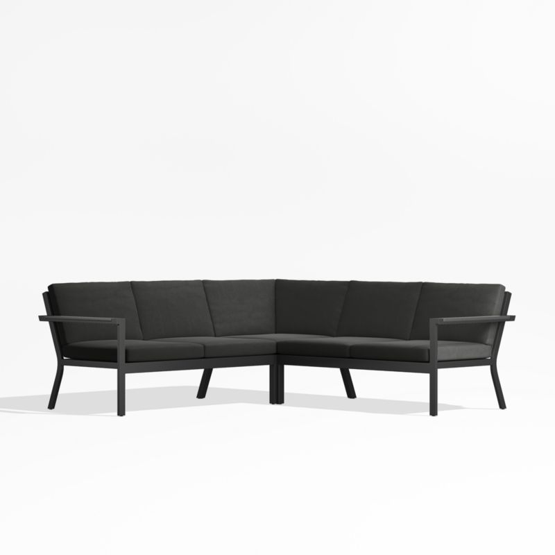 Alfresco Black Metal 3-Piece L-Shaped Outdoor Sectional Sofa with Charcoal Grey Sunbrella ® Cushions - image 0 of 5