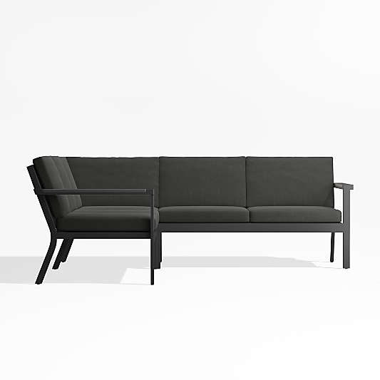 Alfresco Black Metal 3-Piece L-Shaped Outdoor Sectional Sofa with Charcoal Grey Sunbrella ® Cushions