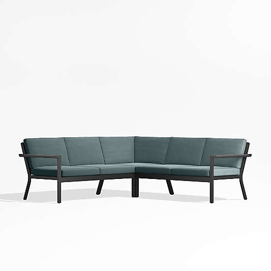 Alfresco Black Metal 3-Piece L-Shaped Outdoor Sectional Sofa with Haze Grey Sunbrella Cushions