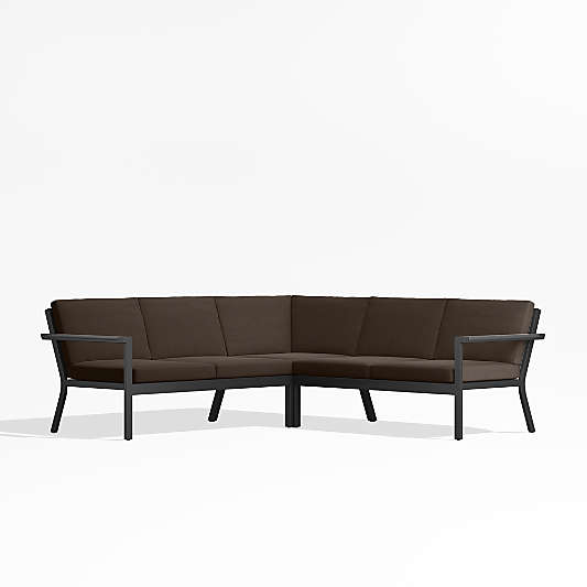 Alfresco Black Metal 3-Piece L-Shaped Outdoor Sectional Sofa with Java Brown Sunbrella Cushions