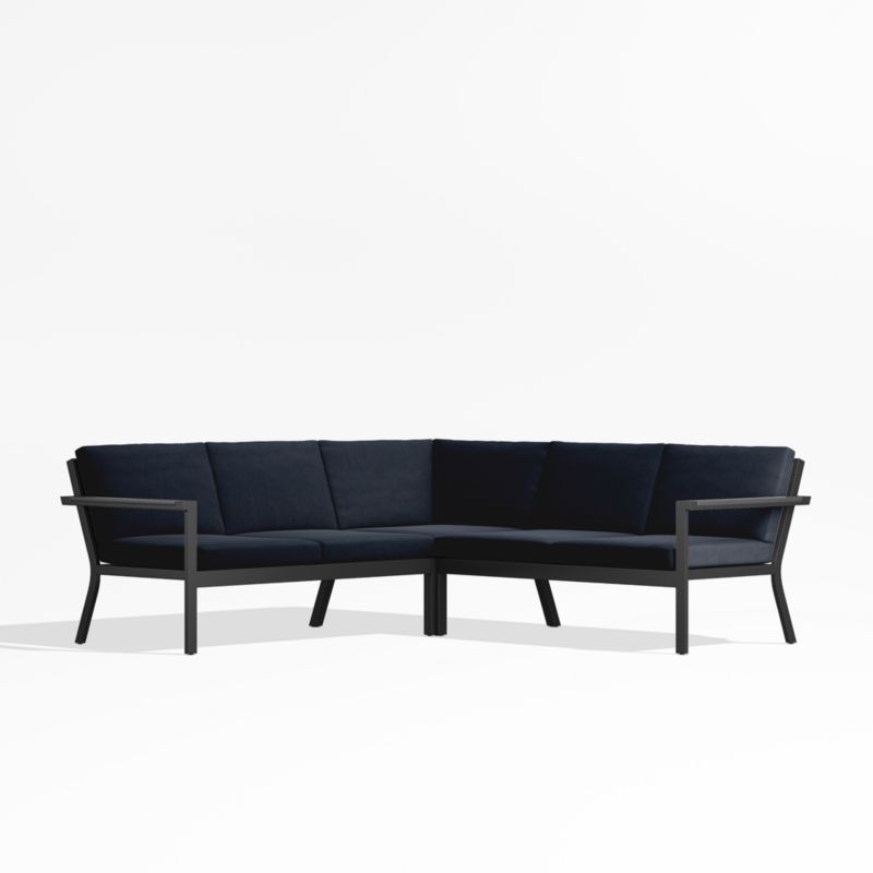 Alfresco Black Metal 3-Piece L-Shaped Outdoor Sectional Sofa with Navy Blue Sunbrella ® Cushions - image 0 of 5