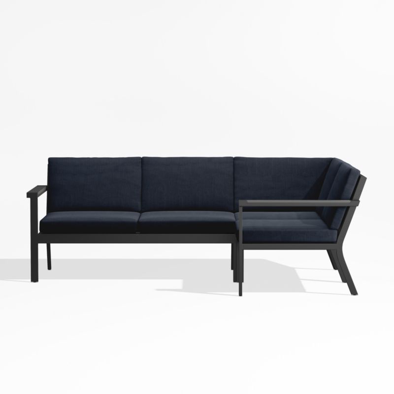 Alfresco Black Metal 3-Piece L-Shaped Outdoor Sectional Sofa with Navy Blue Sunbrella ® Cushions - image 2 of 5